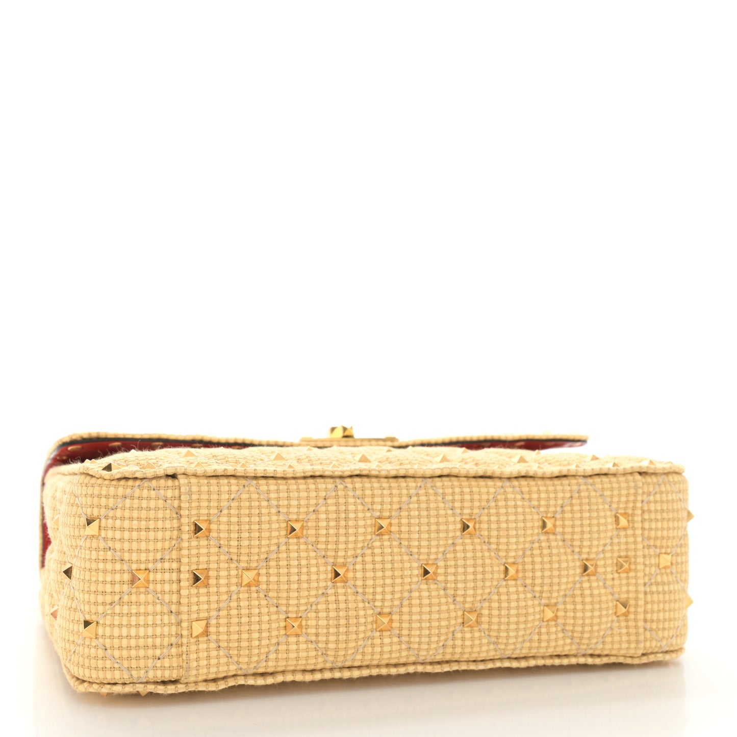 Raffia Medium Rockstud Spike Shoulder Bag Natural Tan