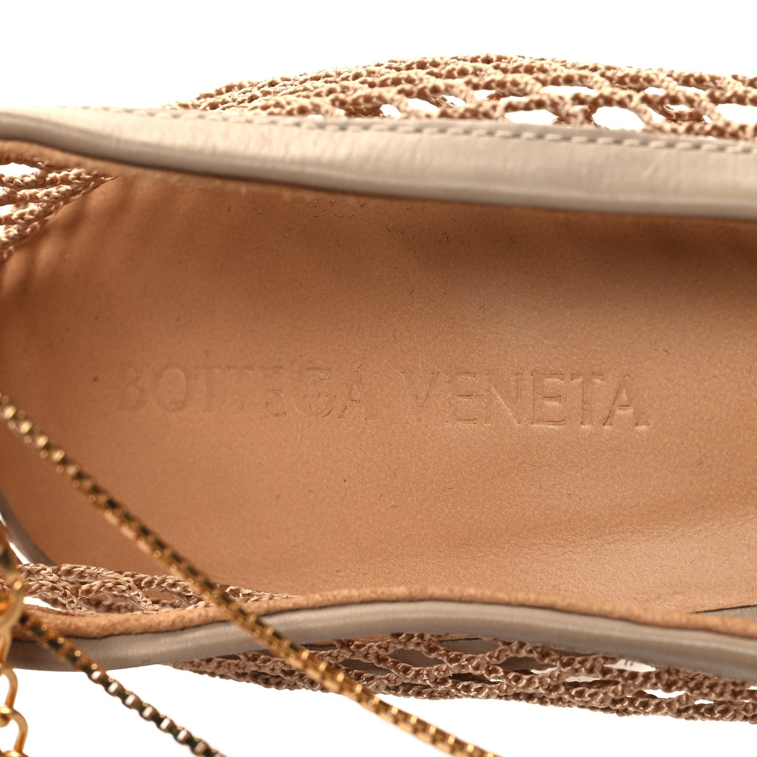 Bottega Veneta Mesh Calfskin Chain Stretch Pumps 39.5 Beige 7 of 7