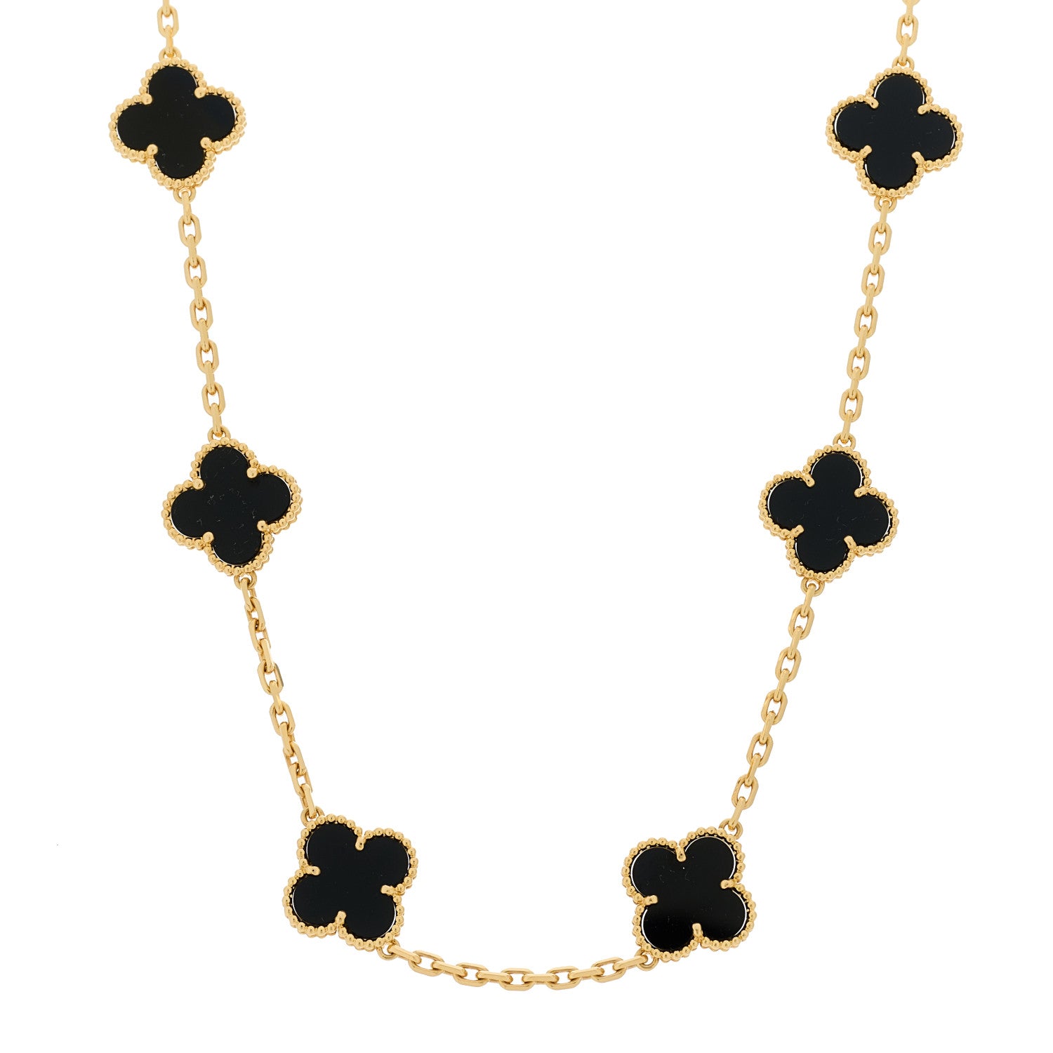 Van Cleef & Arpels 18K Yellow Gold Black Onyx 10 Motifs Vintage Alhambra Necklace 1 of 5