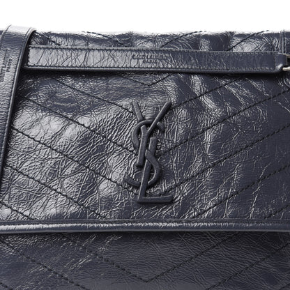 Saint Laurent Crinkled Calfskin Matelasse Monogram Medium Niki Chain Satchel Deep Marine 11 of 12