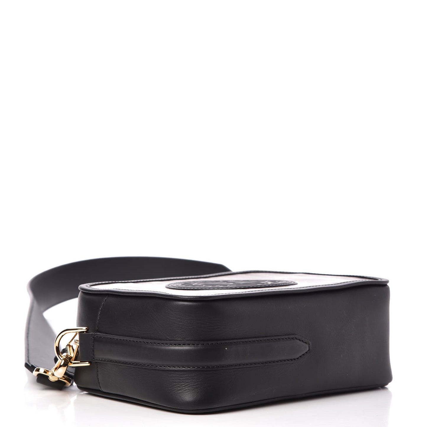 Glazed Fabric Vitello Century F is Fendi FF 1974 Stamp Patch Camera Case Mogano Panna Black