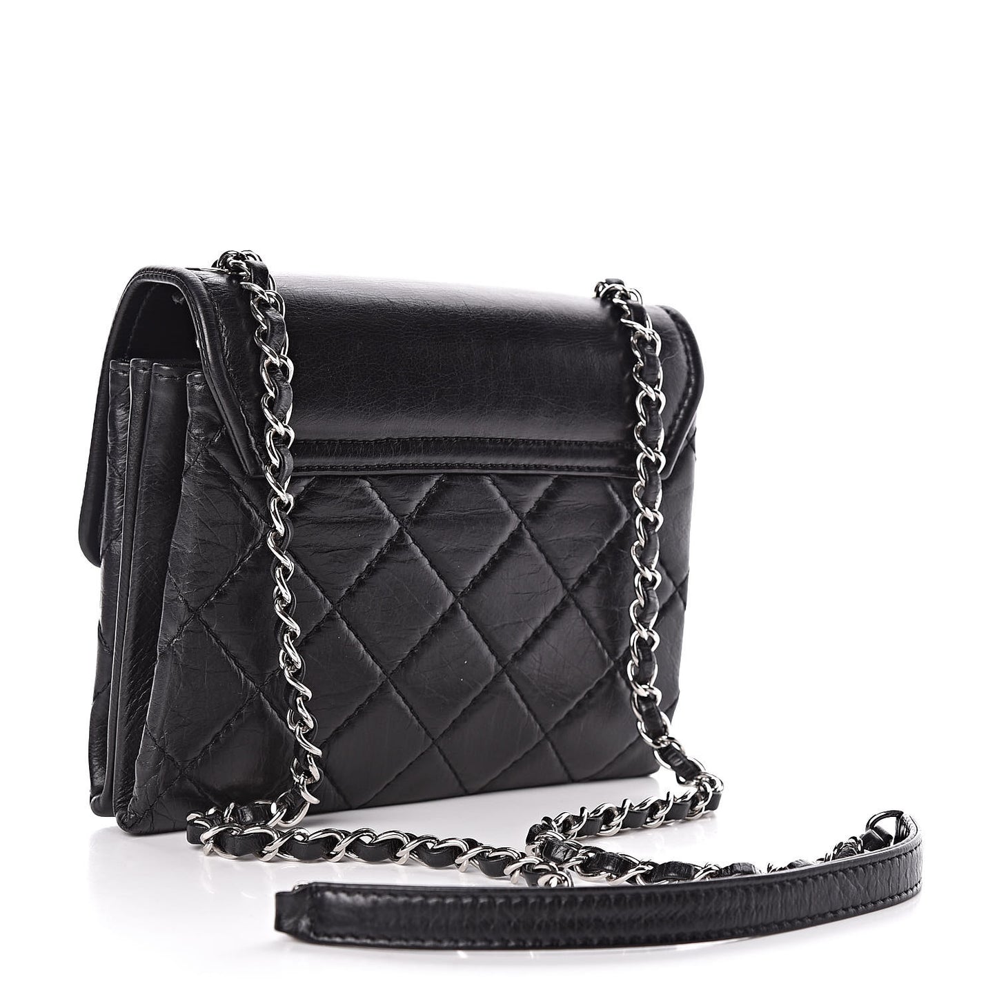 Washed Calfskin Hamptons Flap Bag Black