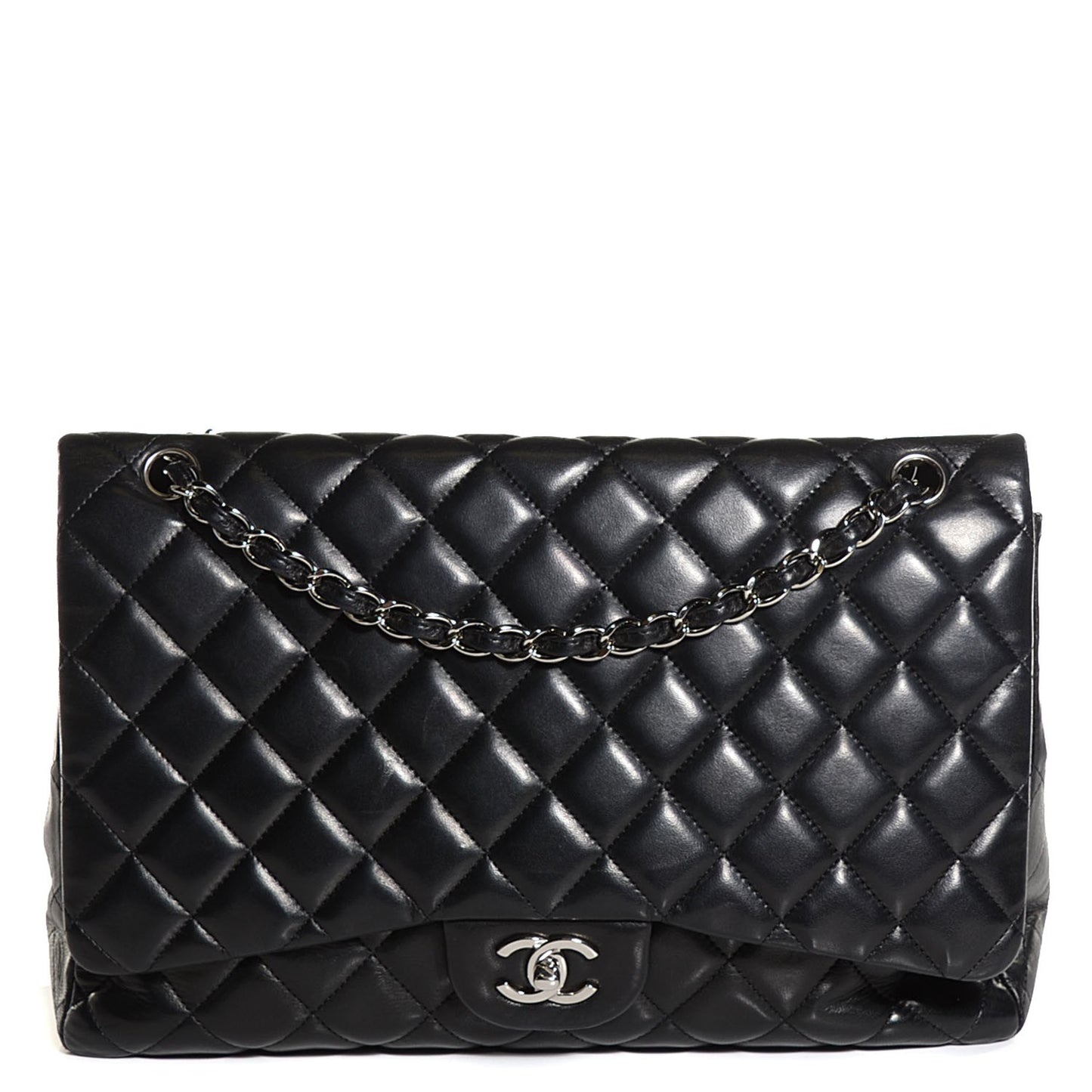 Lambskin Quilted Maxi Single Flap Black