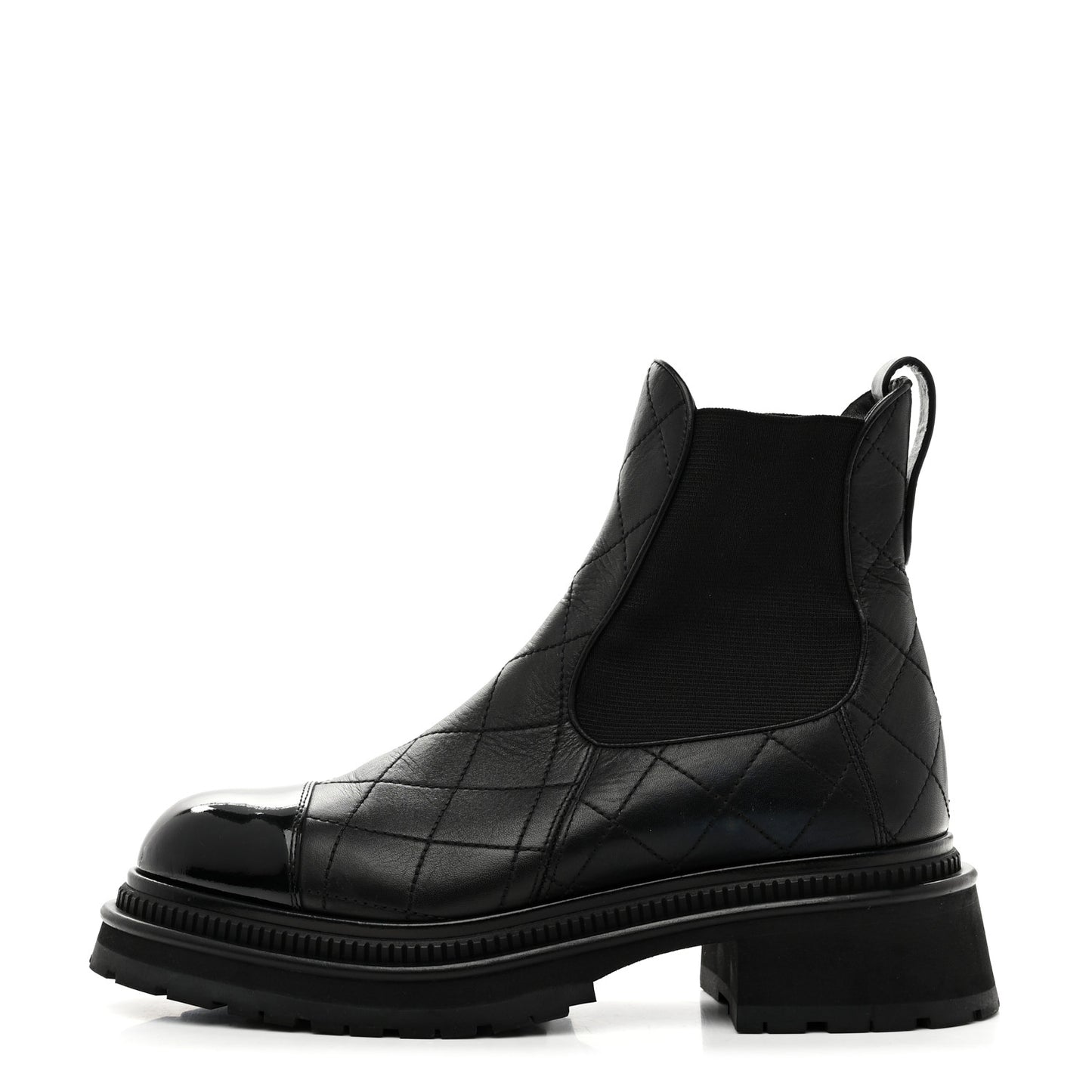 Calfskin Patent Cap Toe Quilted Short Boots 39 Black
