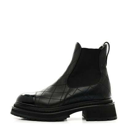 Chanel Calfskin Patent Cap Toe Quilted Short Boots 39 Black 1 of 9