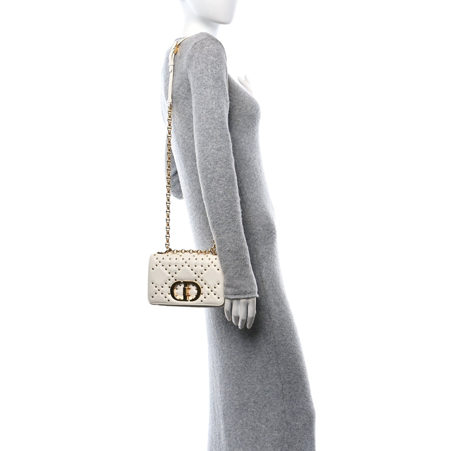 Calfskin Star Motif Macrocannage Caro Bag Latte