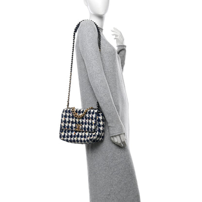 Chanel Tweed Quilted Medium Chanel 19 Flap Ecru Navy Blue Multicolor 2 of 10