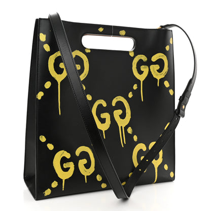 Gucci Calfskin GucciGhost Real Medium XL Tote Black Yellow 3 of 10