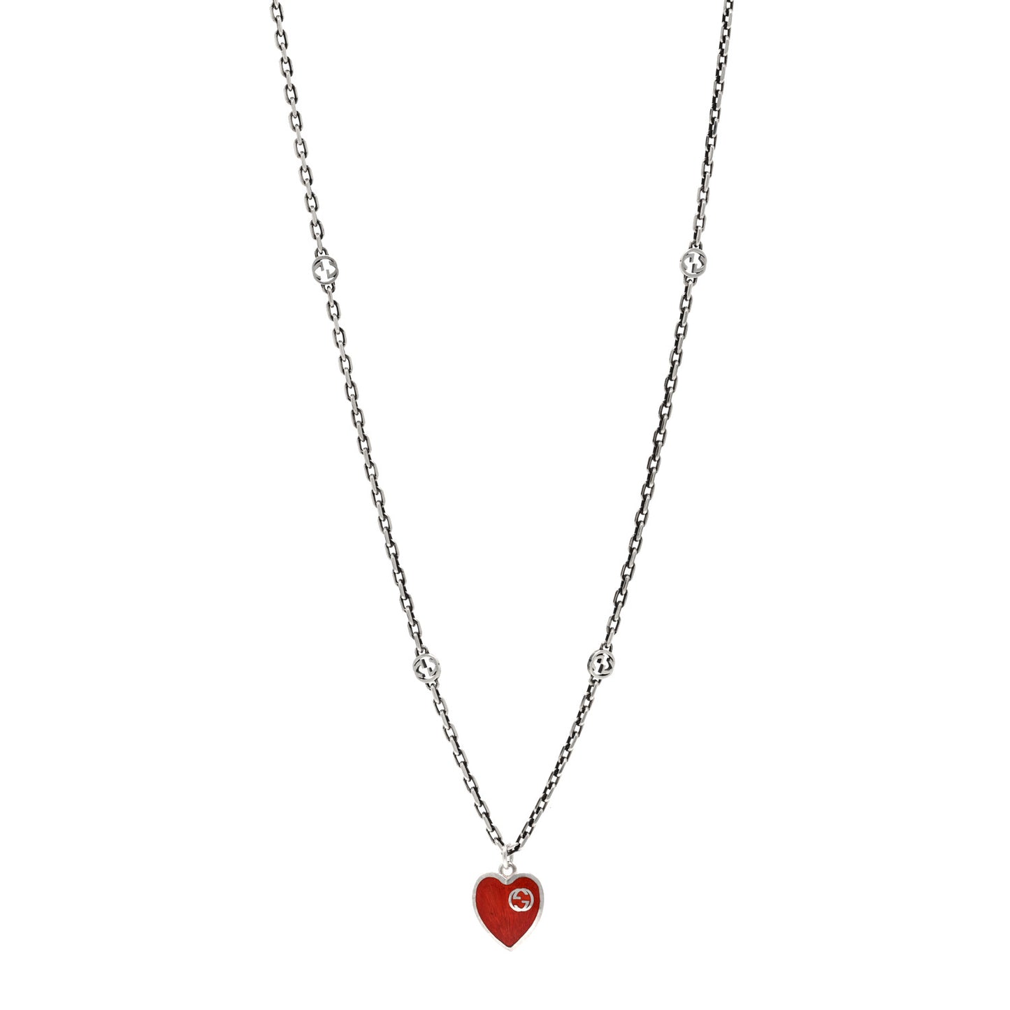 Sterling Silver Enamel Interlocking G Heart Necklace Red