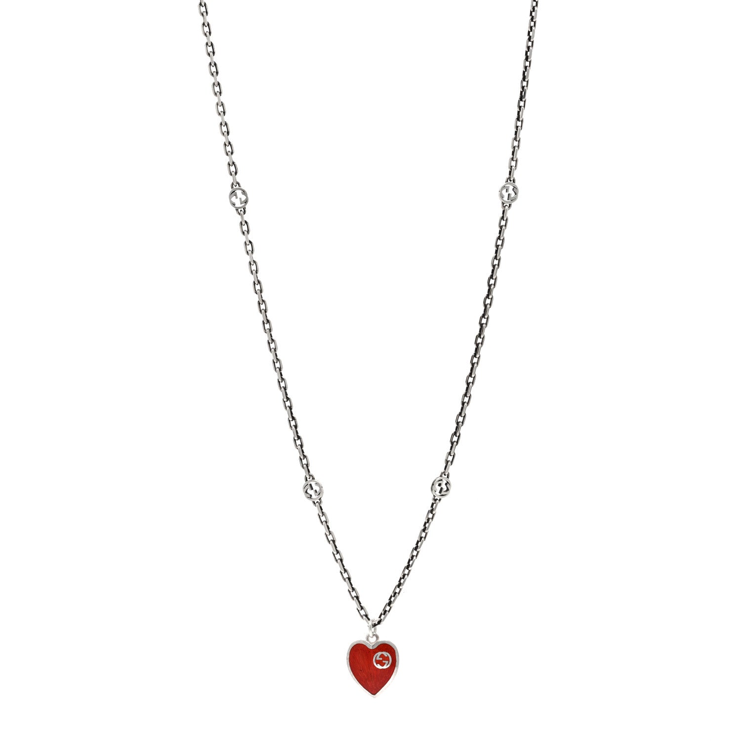 Gucci Sterling Silver Enamel Interlocking G Heart Necklace Red 1 of 5
