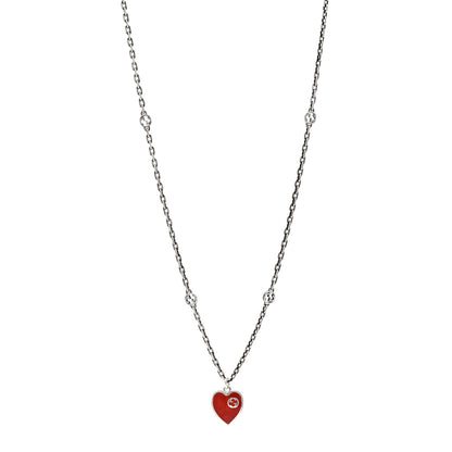 Gucci Sterling Silver Enamel Interlocking G Heart Necklace Red 1 of 5
