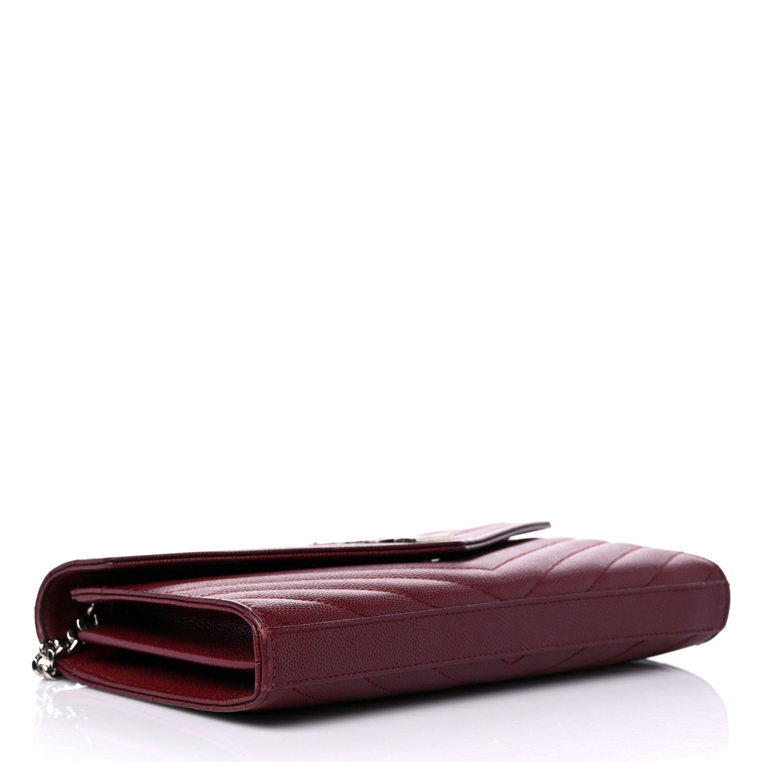Saint Laurent Grain De Poudre Matelasse Chevron Monogram Chain Wallet Palissandre 4 of 14