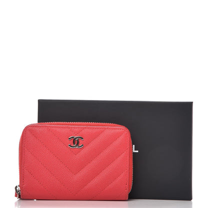 Chanel Caviar Chevron Quilted Zip Coin Purse Light Red 8 of 8