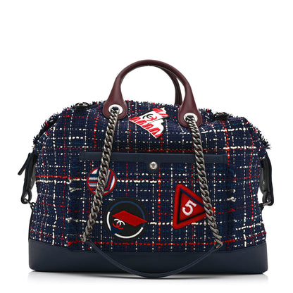 Chanel Tweed Large Trip Bowling Bag  Navy Burgundy 1 of 10