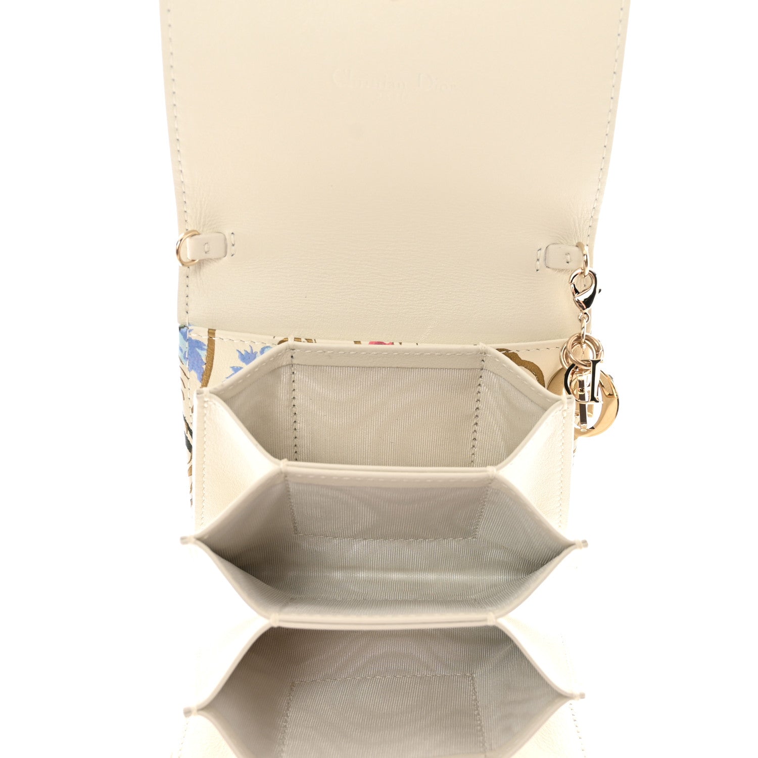Christian Dior Calfskin Hibiscus Printed Gusseted Card Holder Chain Beige Multicolor 5 of 8