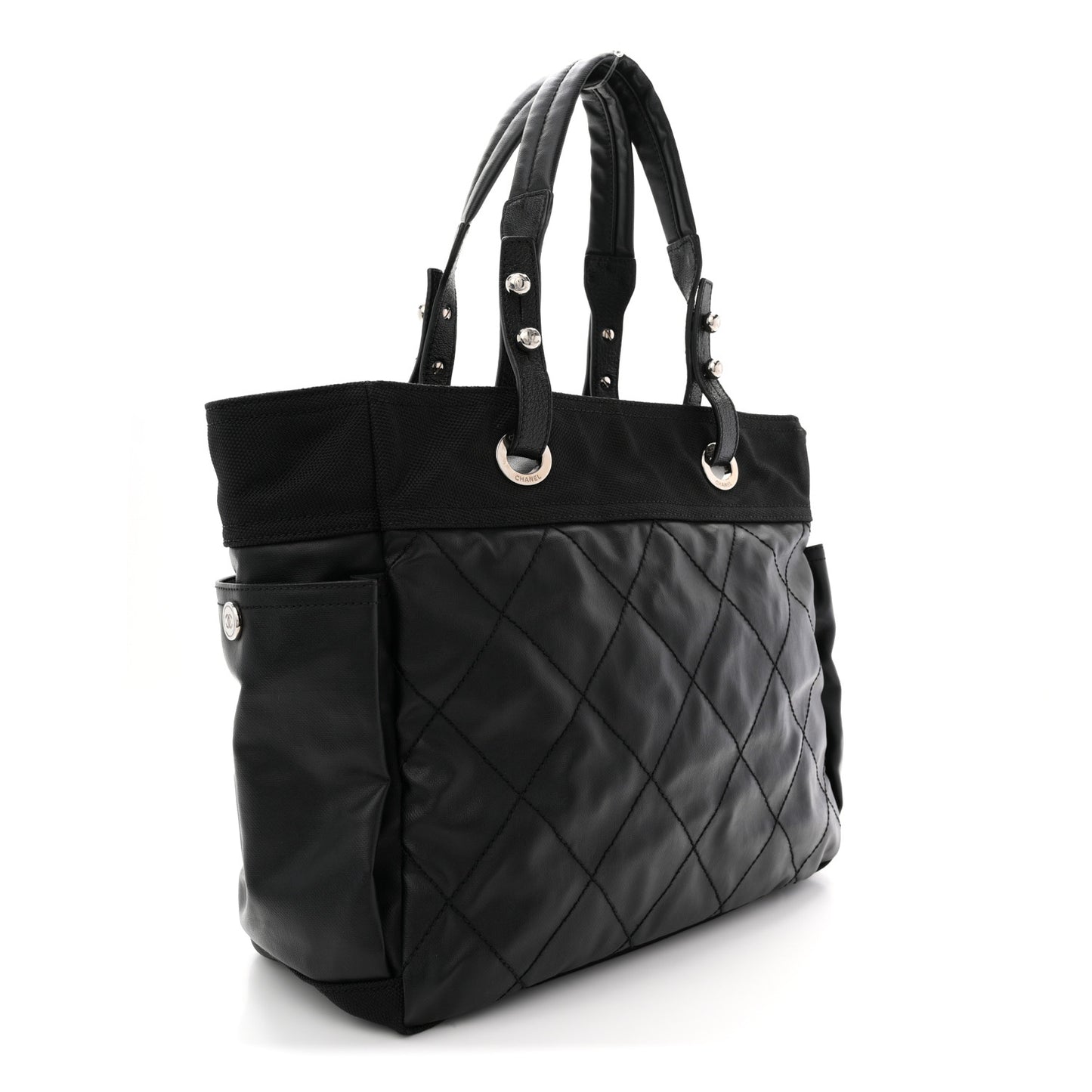 Coated Canvas Quilted Large Paris Biarritz Tote Black