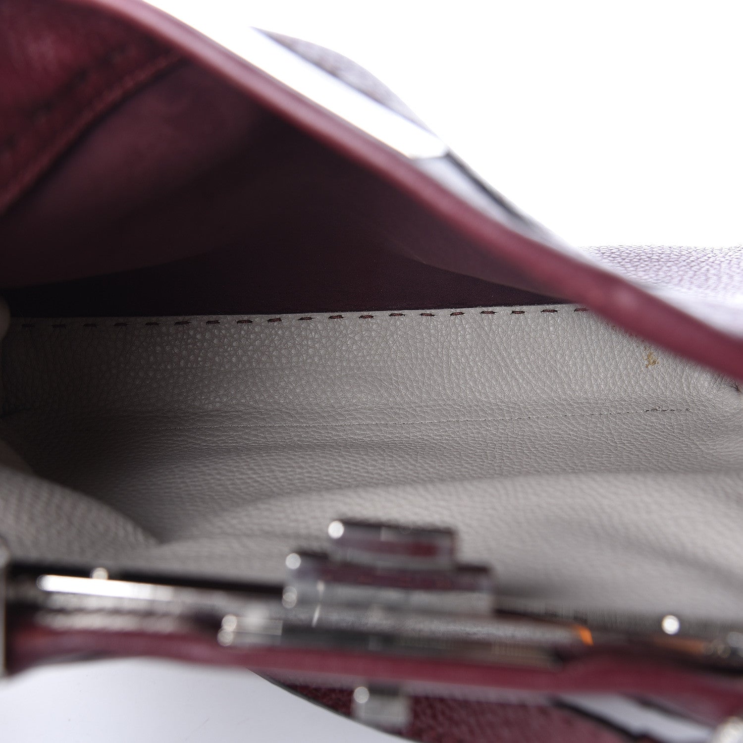 Fendi Cuoio Romano Elaphe Selleria Lace Up Bi-Color Medium Peekaboo Iconic Satchel Bordeaux Grigio Polvere Natural 7 of 15