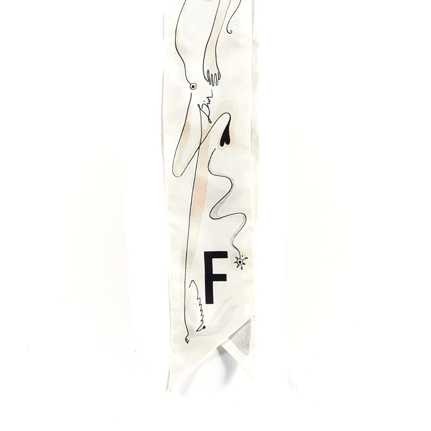 Christian Dior Silk Mitzah "F" Scarf Off White 2 of 3