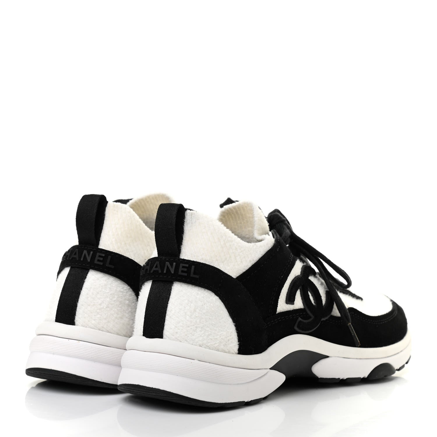 Chanel Fabric Suede Calfskin CC Sneakers 38.5 White Black 4 of 7