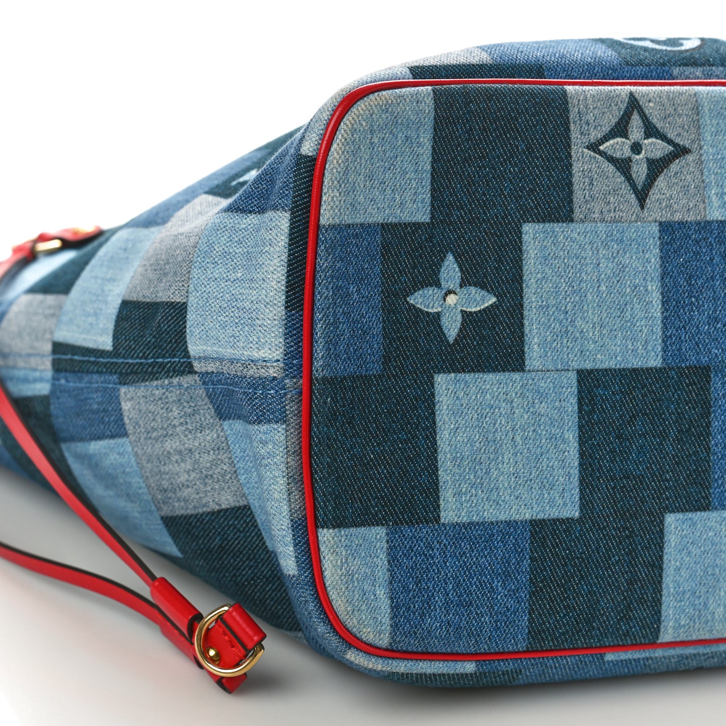 Denim Damier Monogram Patchwork Neverfull Blue Rouge
