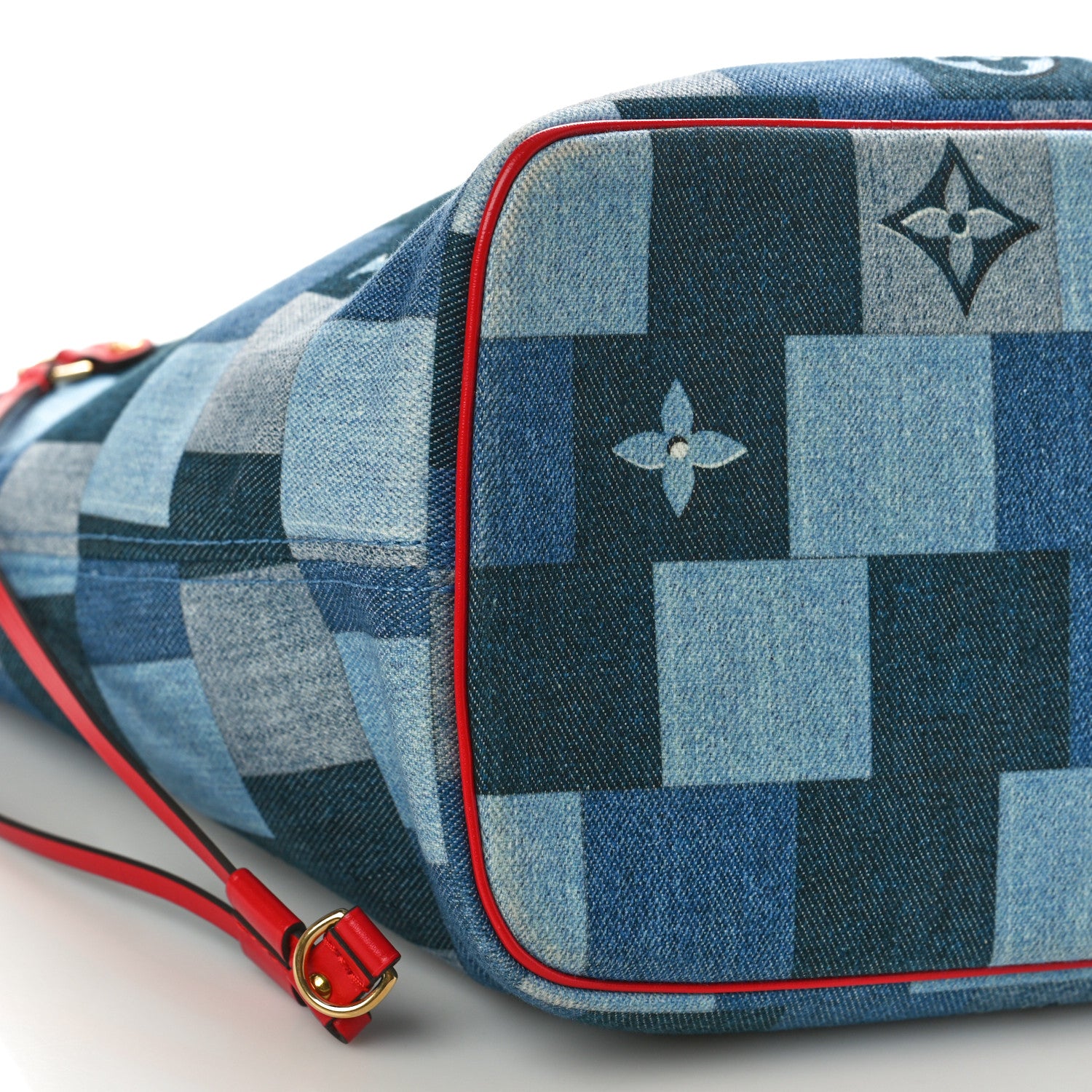 Louis Vuitton Denim Damier Monogram Patchwork Neverfull Blue Rouge 9 of 10
