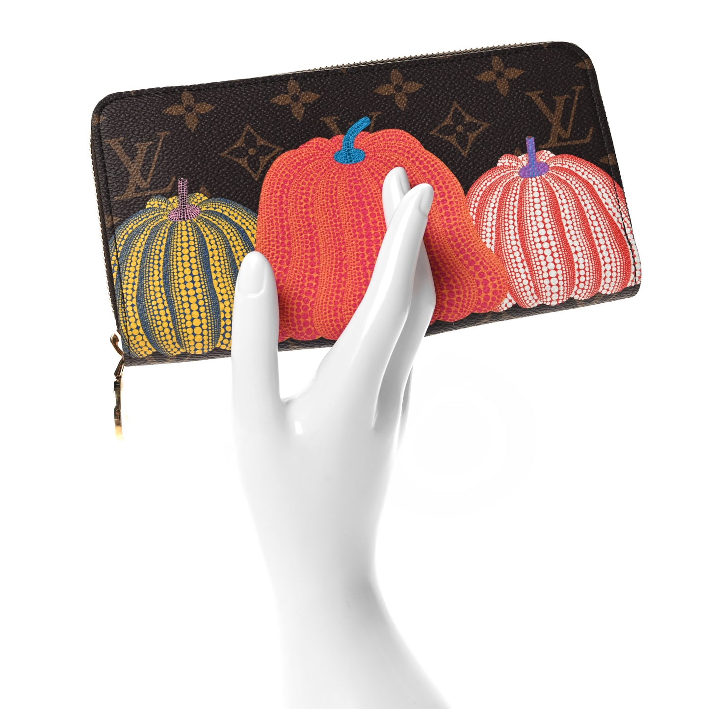 LV X YK Monogram Kusama Pumpkin Zippy Wallet