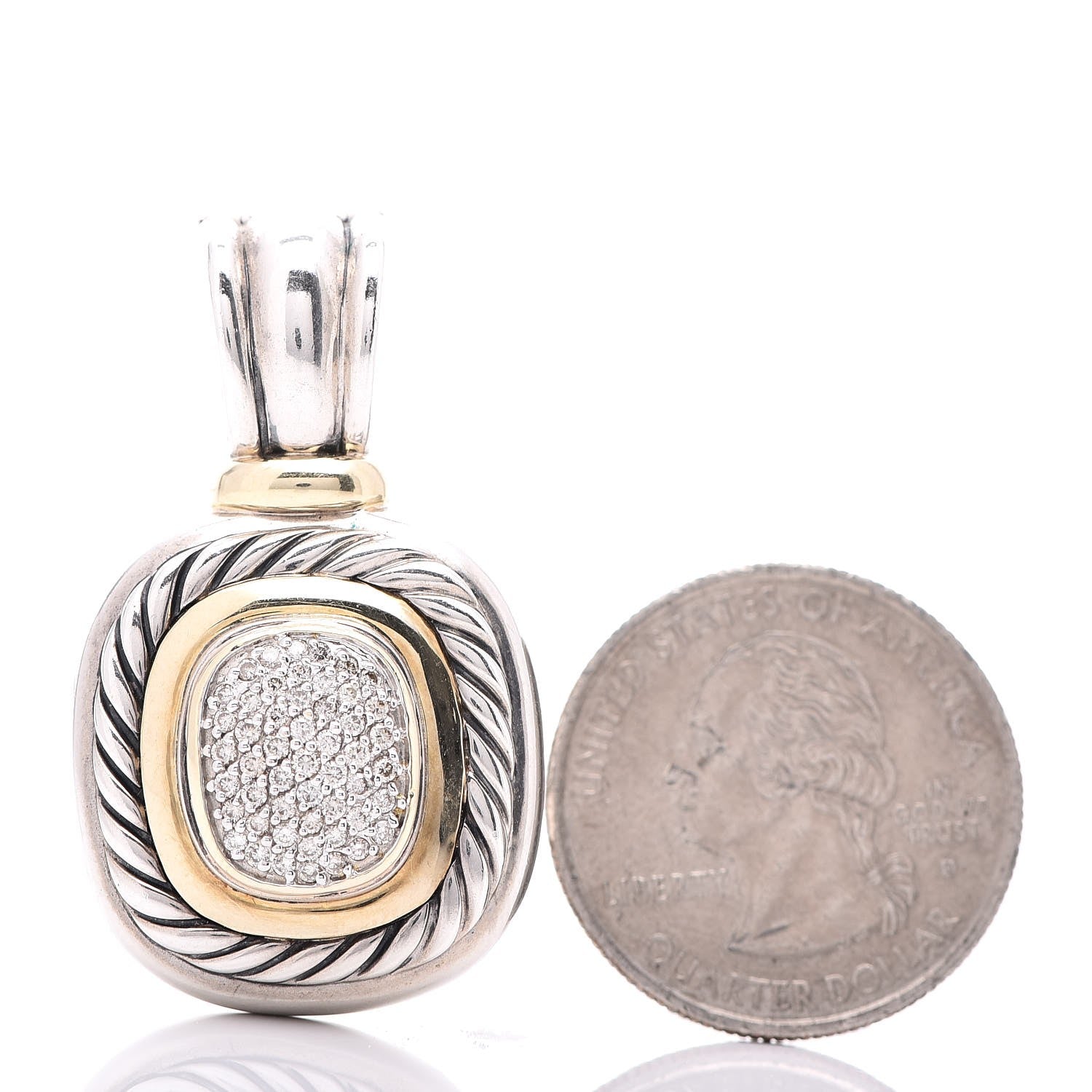 David Yurman Sterling Silver 18K Yellow Gold Diamond Albion Enhancer Pendant 2 of 3