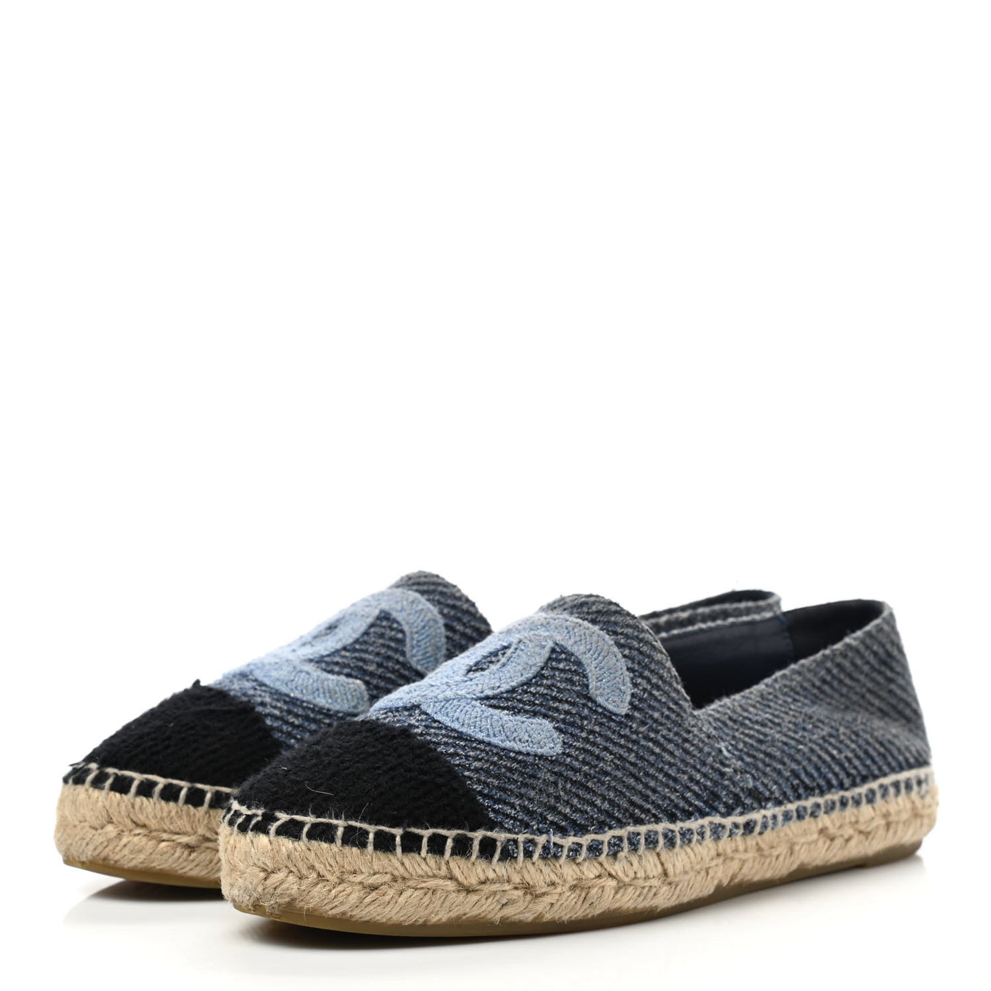 Cotton Tweed CC Espadrilles 38 Blue Ecru Black
