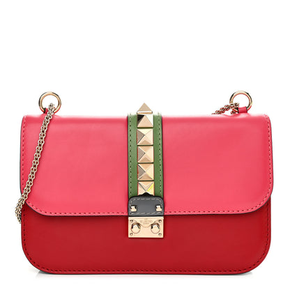 Valentino Garavani Vitello Medium Glam Lock Rockstud Flap Deep Rose Scarlet Grey Green 1 of 10