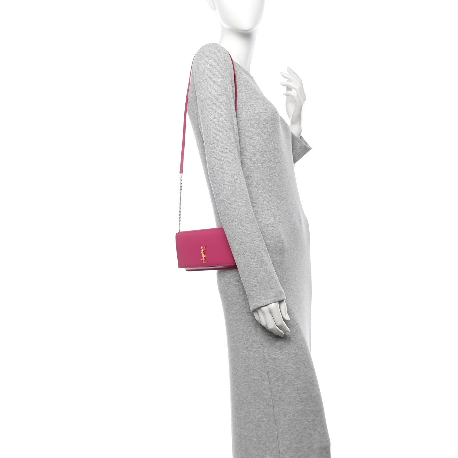 Saint Laurent Smooth Calfskin Monogram Phone Holder Crossbody Fuchsia Couture 2 of 15