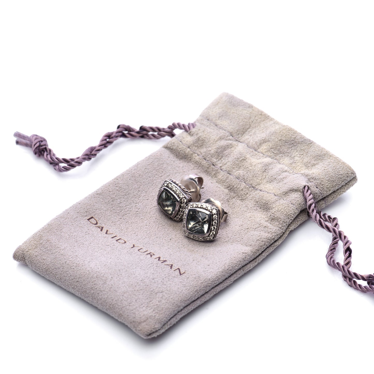 Sterling Silver Diamond Prasiolite 7mm Petite Albion Earrings