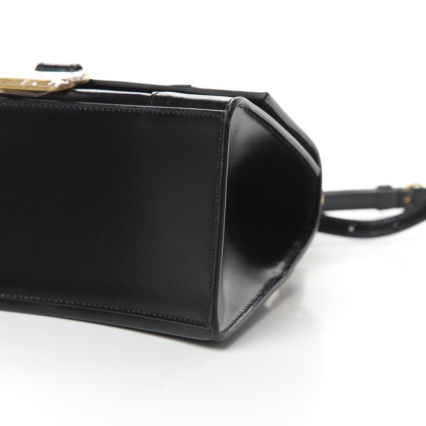 Shiny Box Calfskin Small Hourglass Top Handle Bag Black