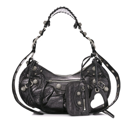 Balenciaga Metallic Calfskin Crocodile Embossed Crystal Small Le Cagole Shoulder Bag Gunmetal 1 of 14