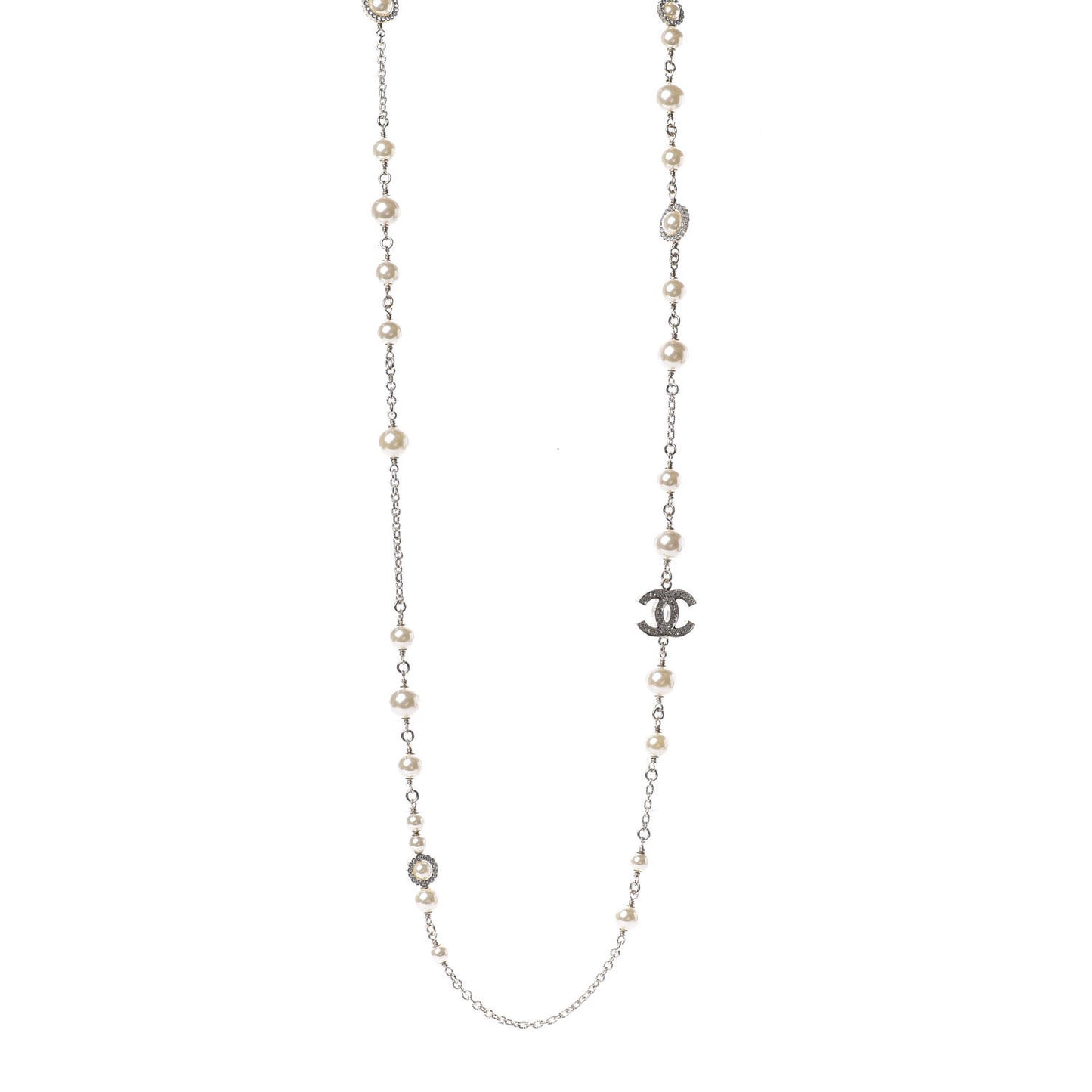 Pearl Crystal CC Lace Camellia Long Necklace Gold