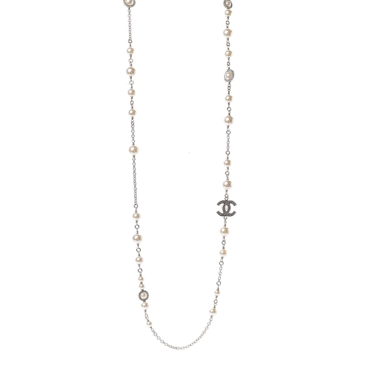 Chanel Pearl Crystal CC Lace Camellia Long Necklace Gold 1 of 4
