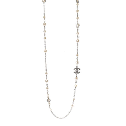 Chanel Pearl Crystal CC Lace Camellia Long Necklace Gold 1 of 4