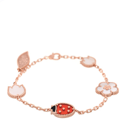 Van Cleef & Arpels 18K Rose Gold Carnelian Mother of Pearl Onyx 5 Motifs Lucky Spring Bracelet 1 of 5