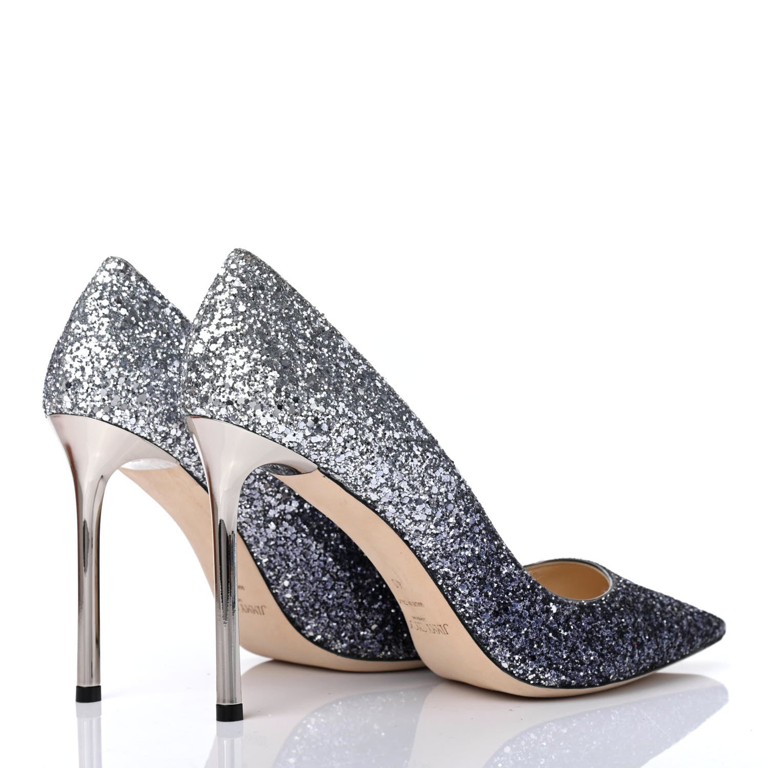 Jimmy Choo Coarse Glitter Degrade Pointy Toe Romy 100 Pumps 40 Navy Silver 3 of 4