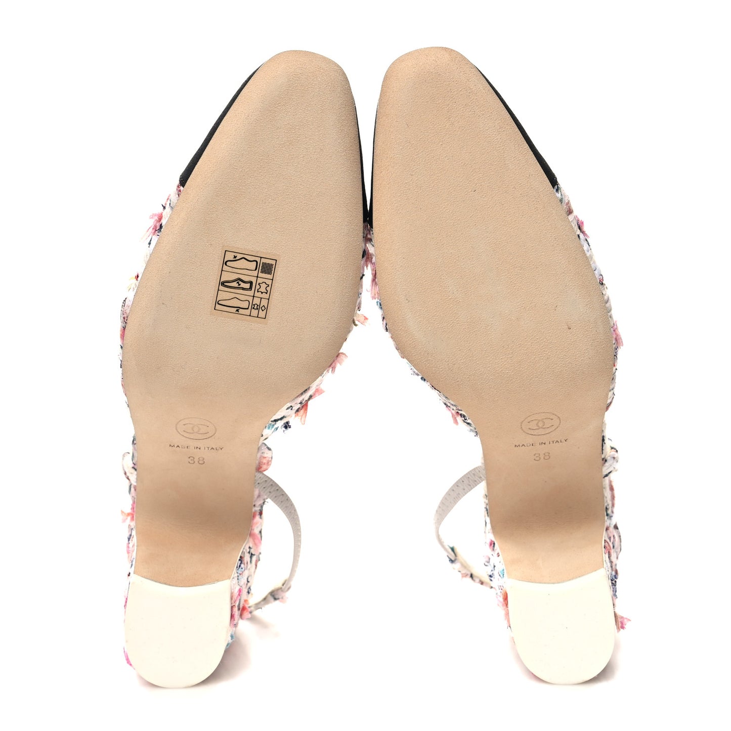 Tweed Lambskin Cap Toe CC Slingback Pumps 38 White Multicolor