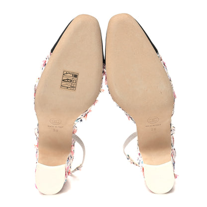 Chanel Tweed Lambskin Cap Toe CC Slingback Pumps 38 White Multicolor 5 of 8