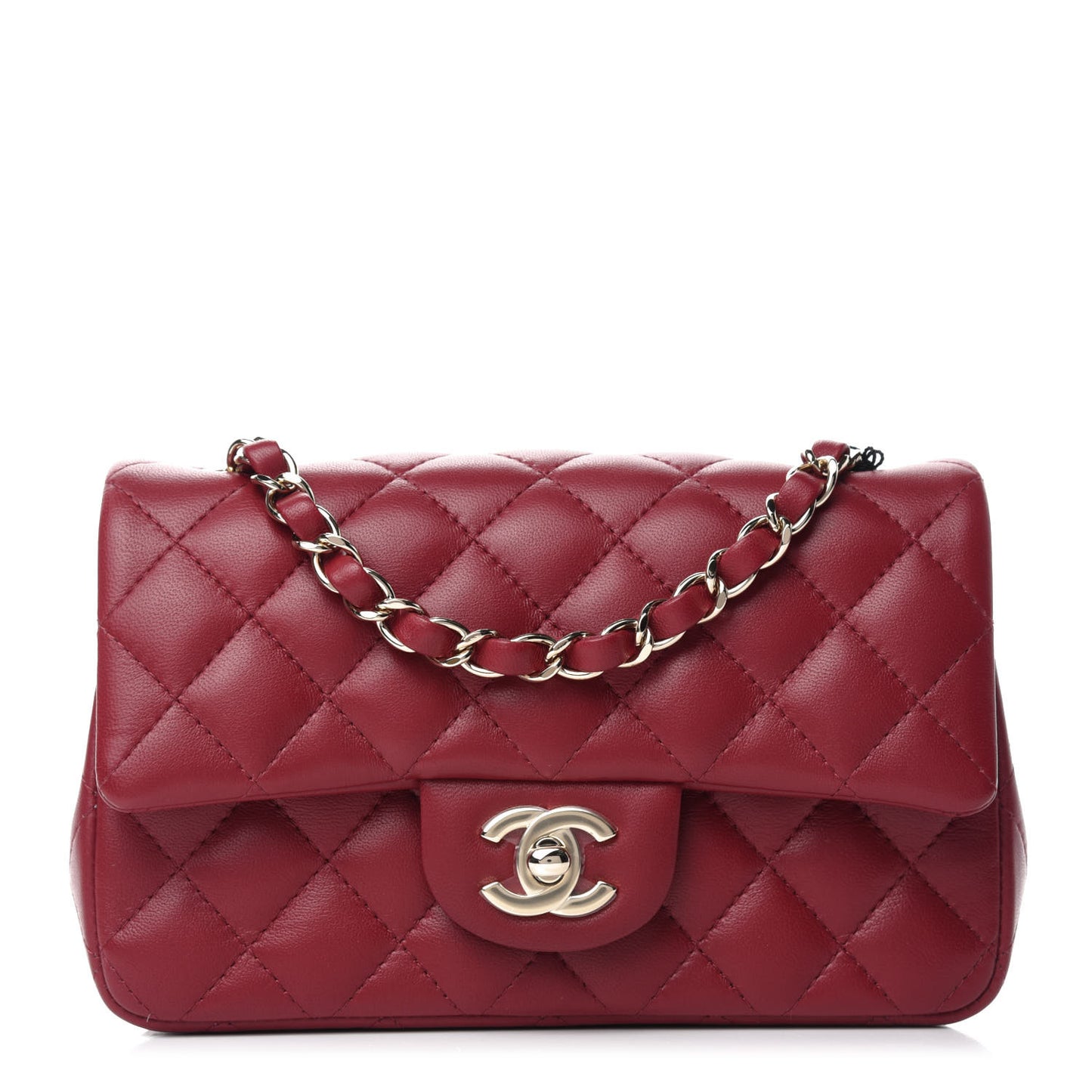 Lambskin Quilted Mini Rectangular Flap Burgundy