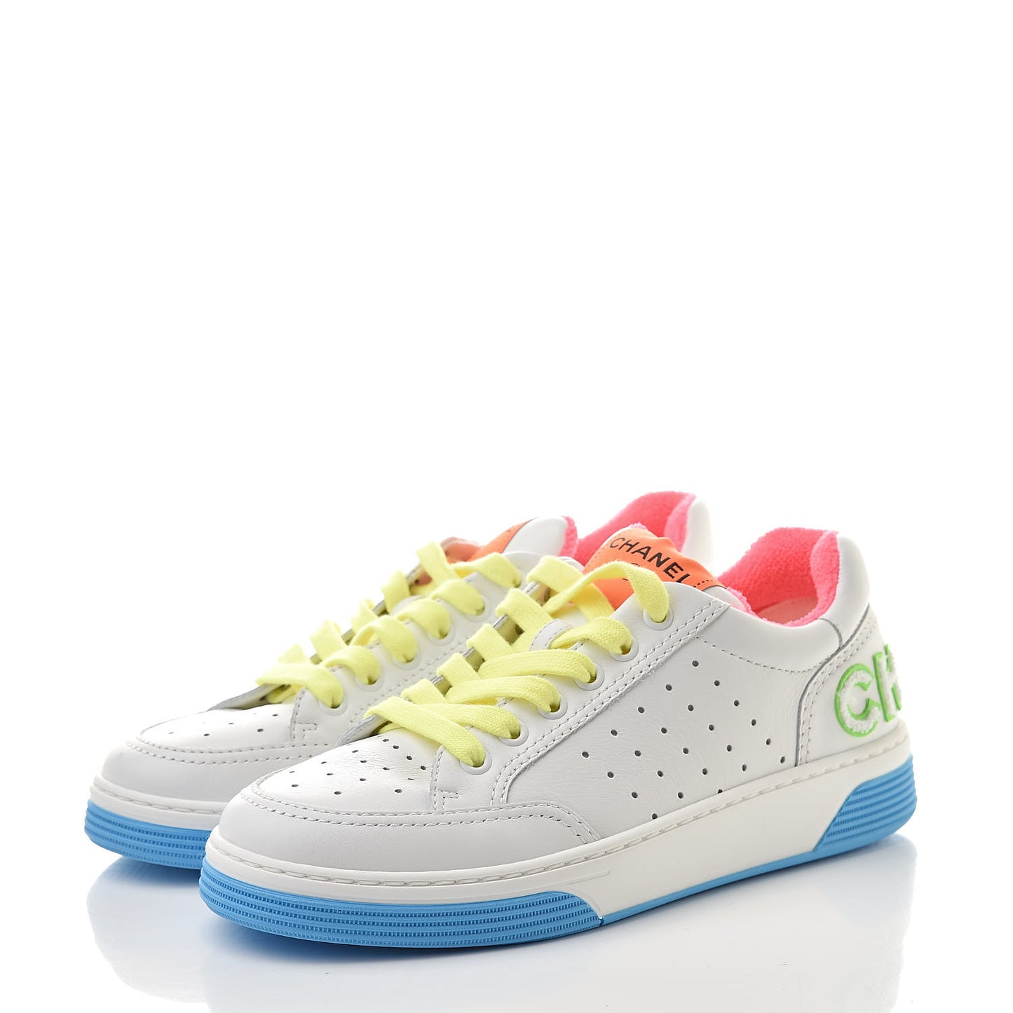 Calfskin Womens Logo Sneakers 36 White Multicolor