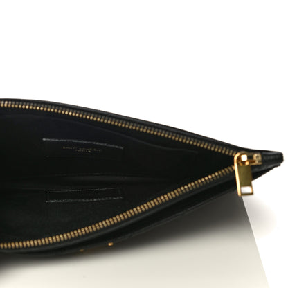 Saint Laurent Grain De Poudre Chevron Monogram Large Bill Pouch Black 5 of 10