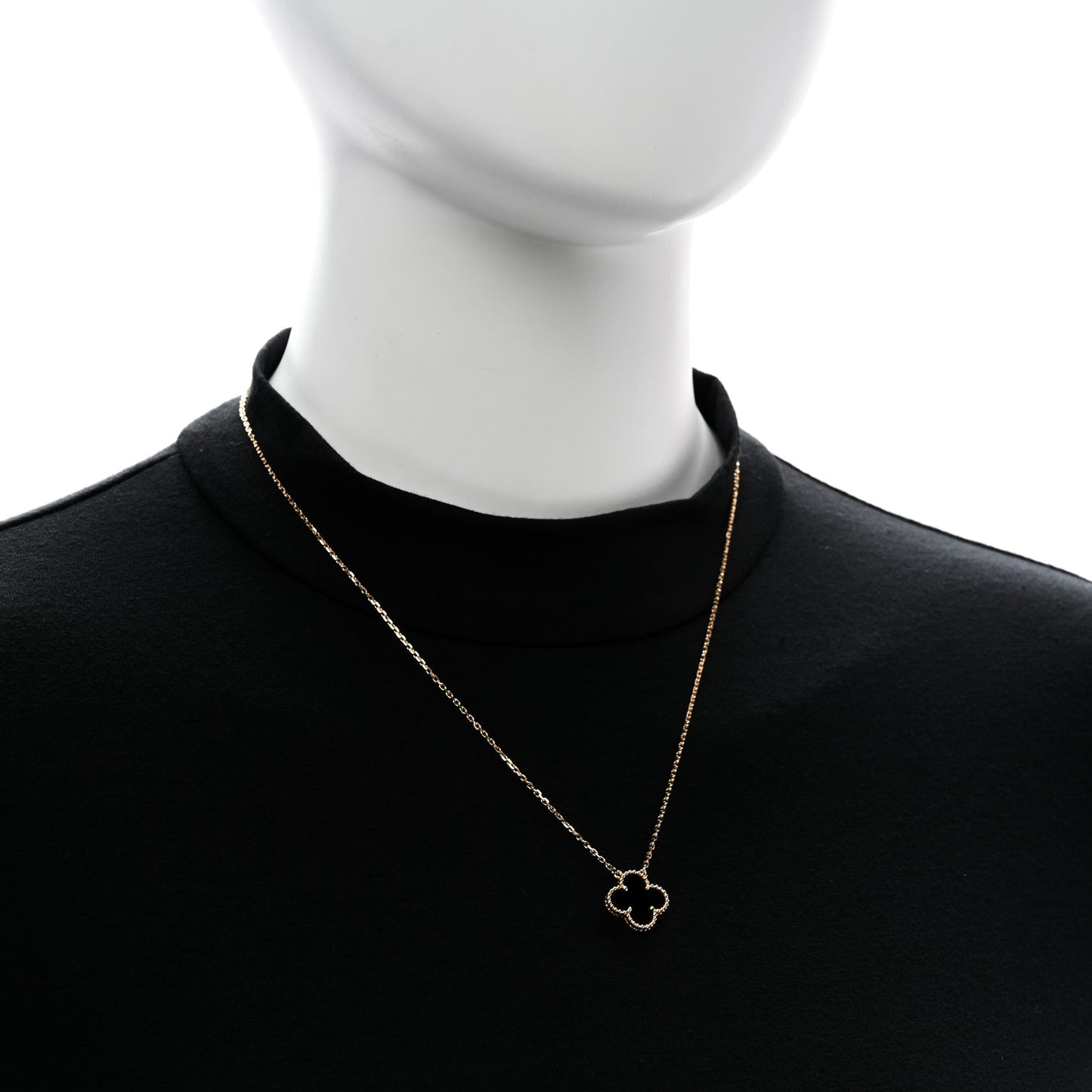 18K Yellow Gold Black Onyx Vintage Alhambra Pendant Necklace