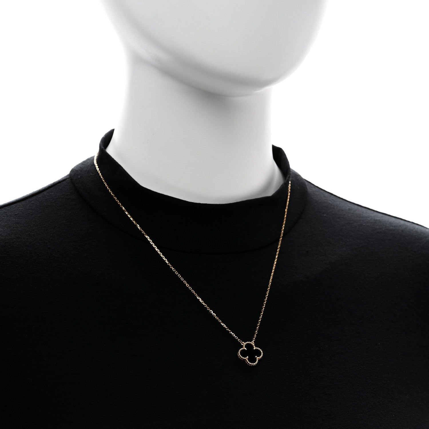 Van Cleef & Arpels 18K Yellow Gold Black Onyx Vintage Alhambra Pendant Necklace 2 of 6