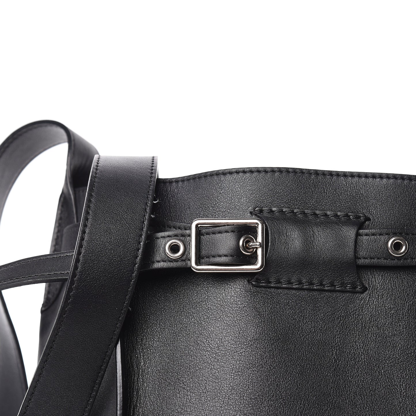 Smooth Calfskin Long Strap Big Bucket Bag Black
