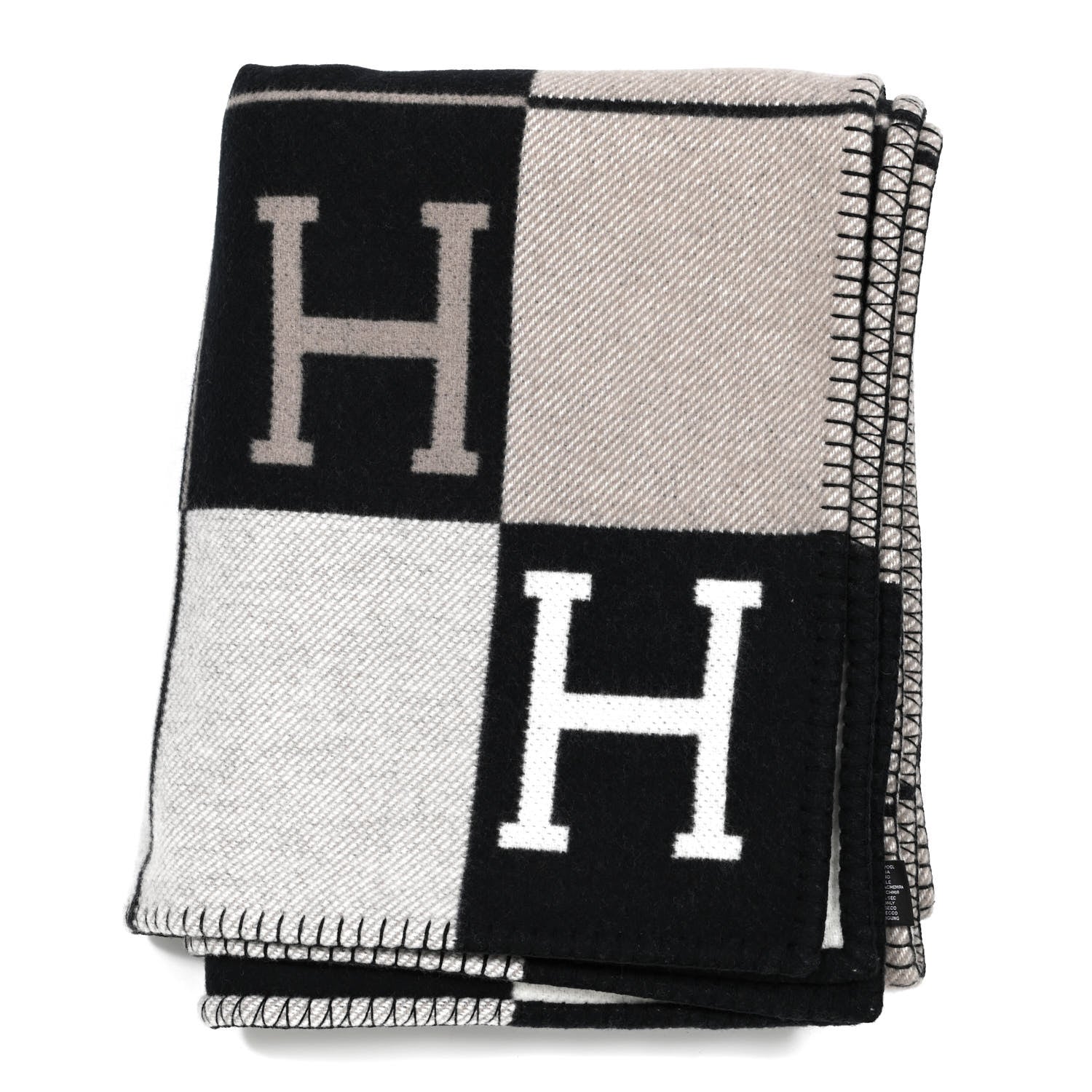 Hermes Wool Cashmere Avalon III Blanket Ecru Black 2 of 3