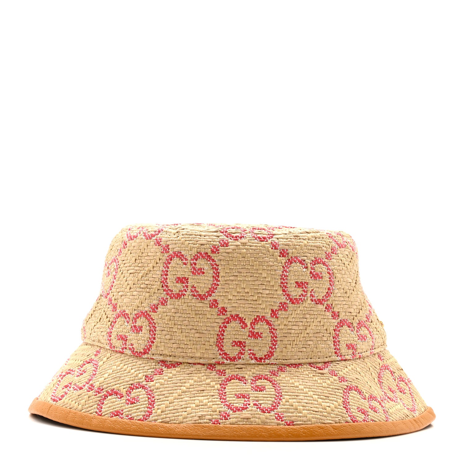 Gucci Raffia GG Monogram Embroidered Fedora Hat S Beige Pink 5 of 11