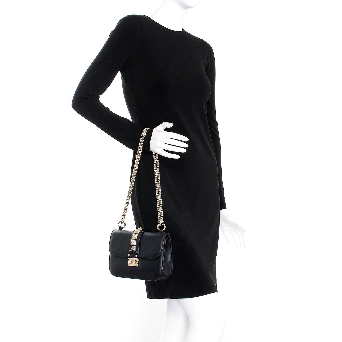 Vitello Small Glam Lock Rockstud Flap Black