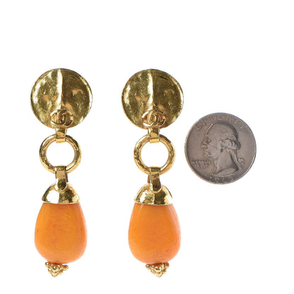 Chanel Stone CC Clip On Drop Earrings Gold Yellow 2 of 4